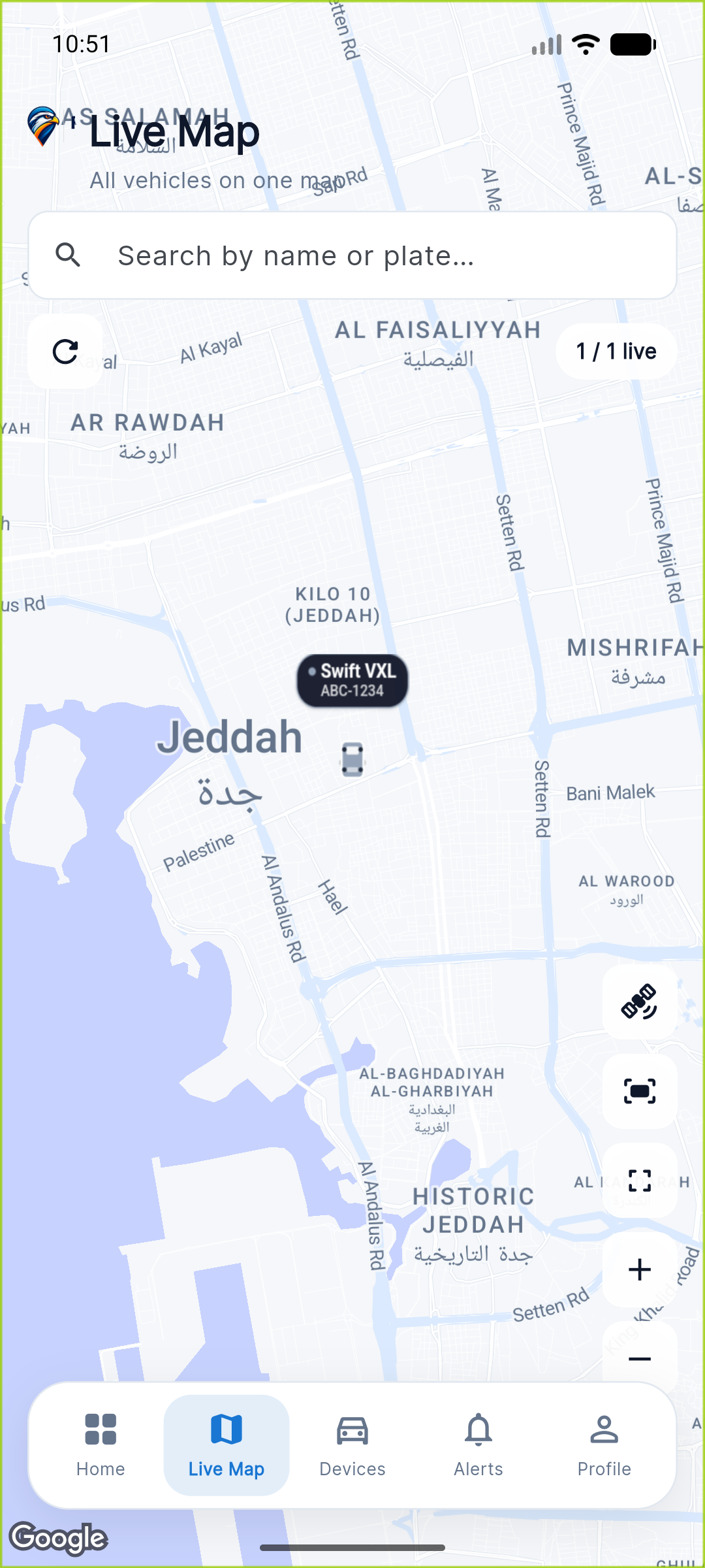 Live tracking — FalconEyeGPS mobile app screenshot